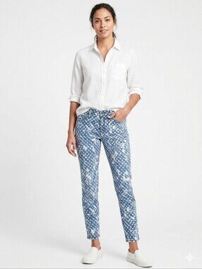 GAP 1969 Always Skinny Skimmer Print Jeans Blue with White Paint Splatter Effect